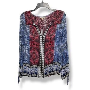 Lucky Brand Boho Mixed Print Peasant Blouse size small